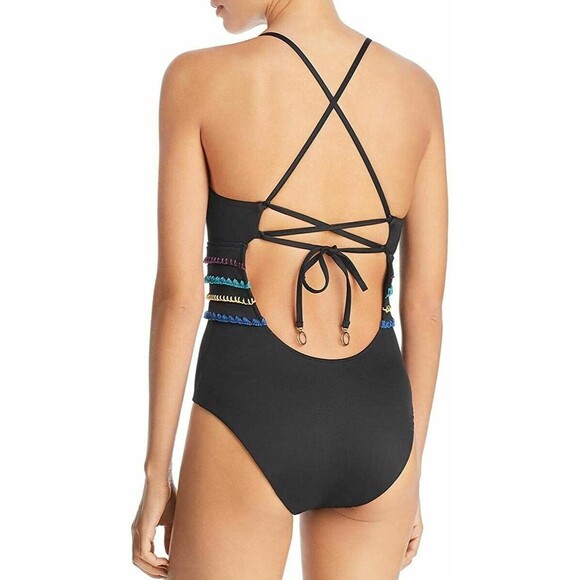 Soluna Summer Solstice Stitched Strappy Back One Piece Swimsuit sz M Night - Picture 2 of 2